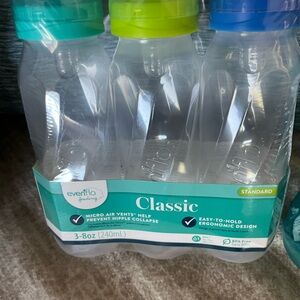 Classic Baby Feeding Bottles - Clear with Teal & Lime Caps and NUBY Cup